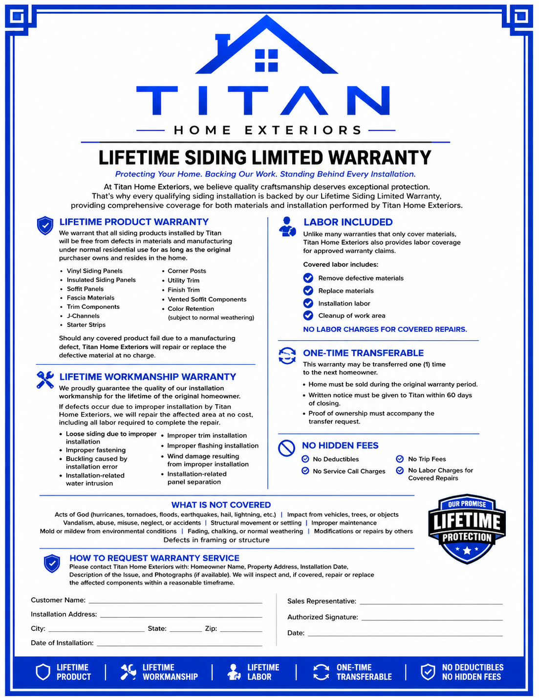 Titan Home Exteriors Lifetime Siding Limited Warranty